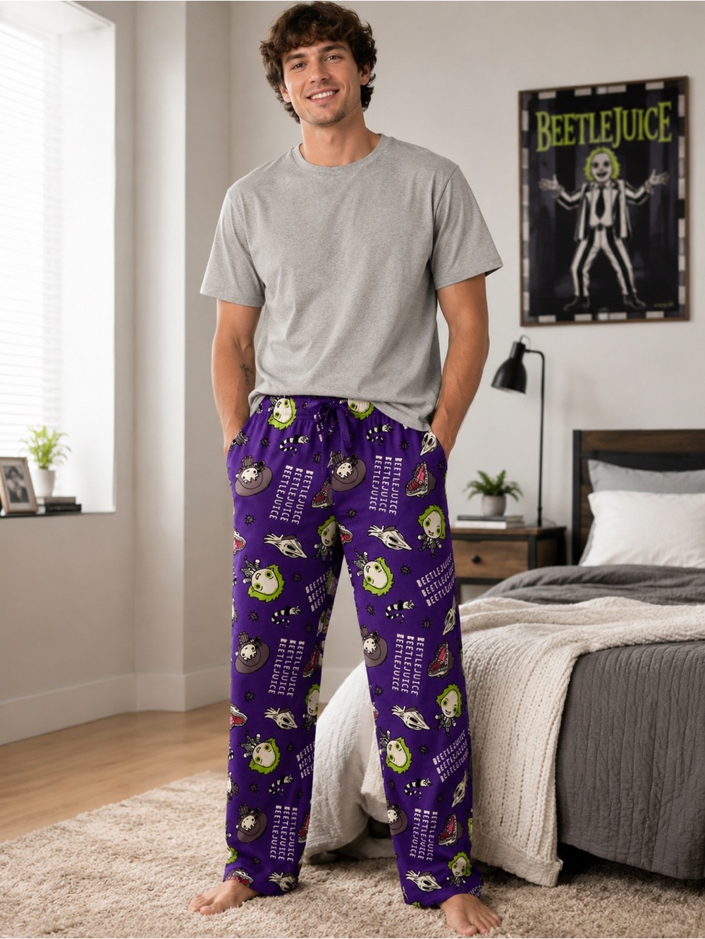 Beetlejuice Bioworld Chibi Sandworm Graphic Pajama Lounge Sleep Pants Mens XL